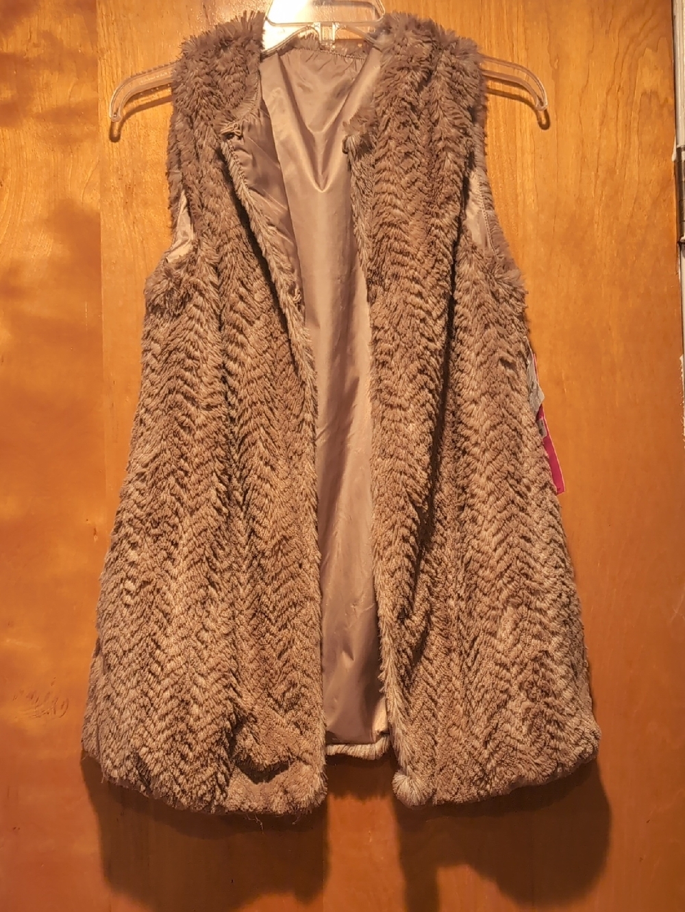 Betsey Johnson Taupe Faux Fur Vest with Pink Logo Tag